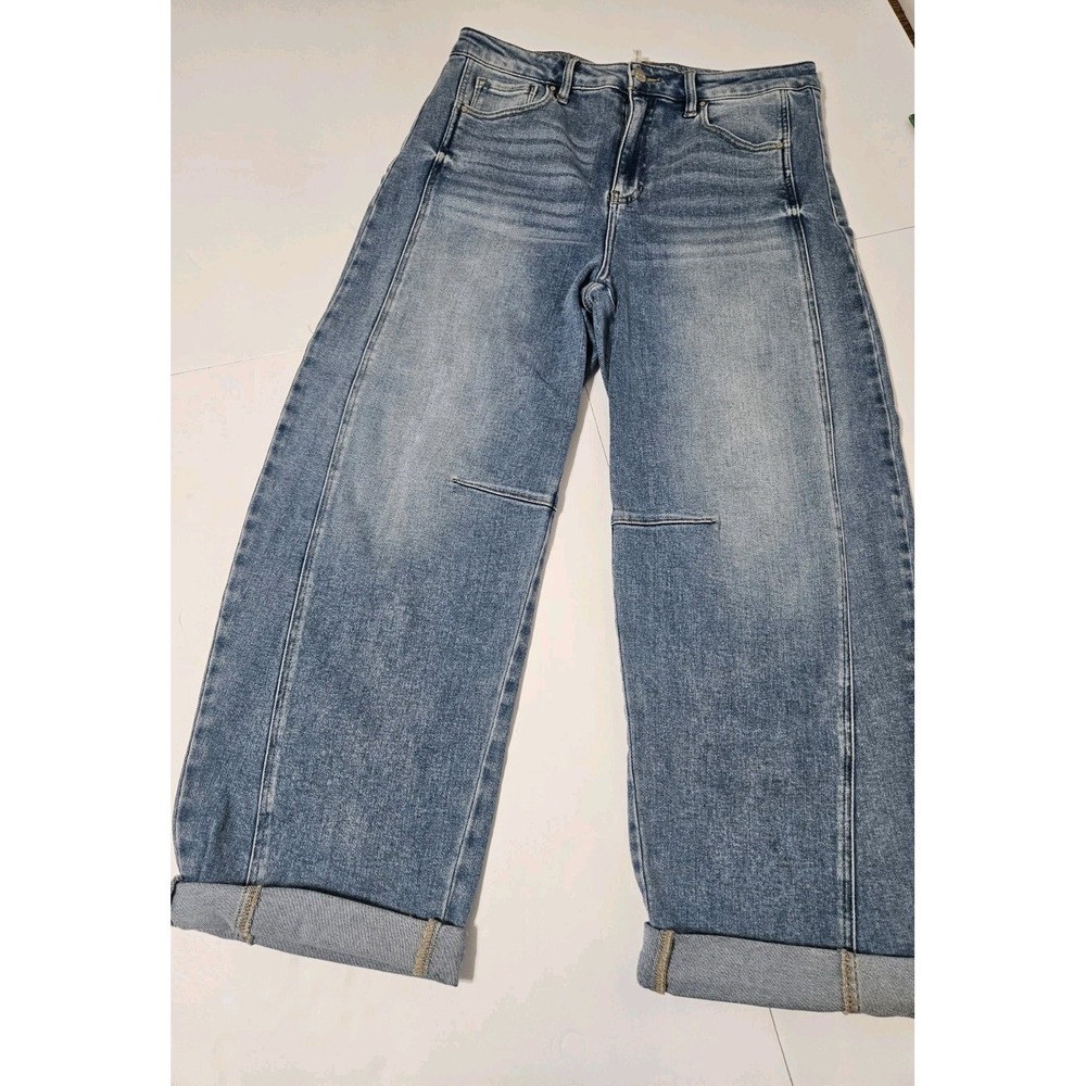 Risen Jeans High-Rise Boyfriend Cuffed Barrel Leg Jeans Womens Size 15/32